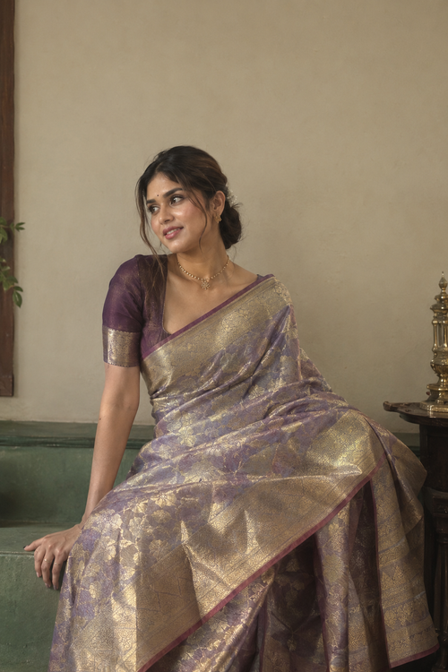 Lavender Gold Zari Silk Saree