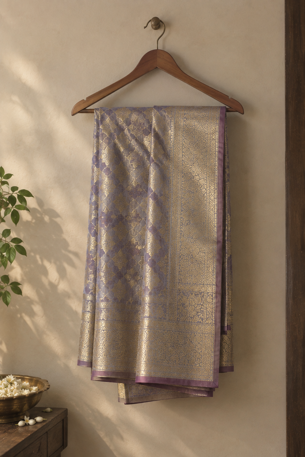 Lavender Gold Zari Silk Saree
